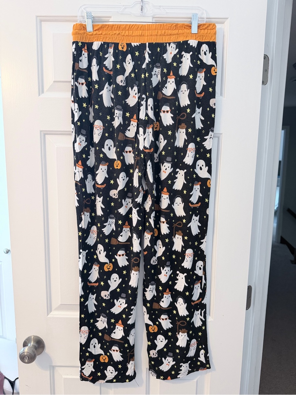 Men’s Little Sleepies Black Halloween Ghost Pajama Pants - Orange Waistband